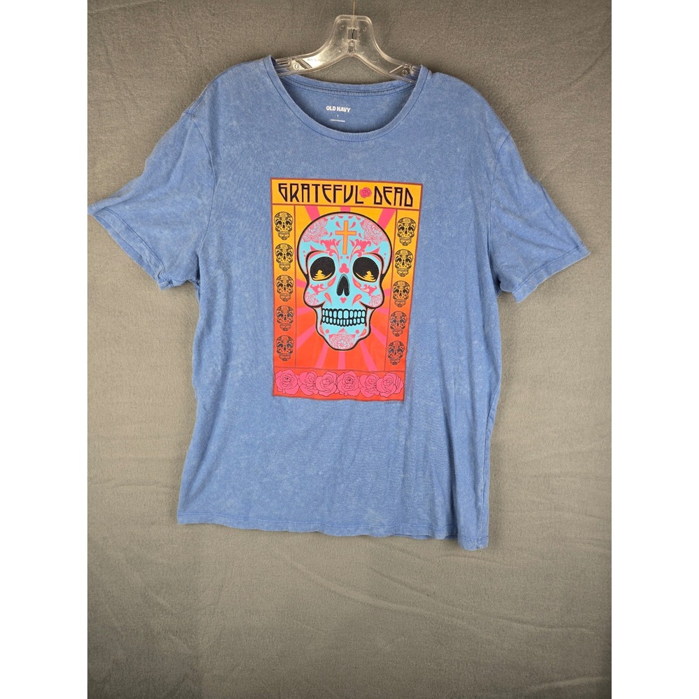 Old Navy Grateful Dead T-Shirt Men L Blue Sugar Skull Graphic Tee Acid Wash 2021